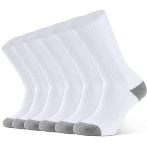 CLOSEMATE Crew Socks Sports Socks Men Women Non-Slip Cotton Breathable Elastic for Running and Cycling 6 Pairs, 6White, 47-50