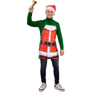 PartyXplosion - Kerst & Oud & Nieuw Kostuum - Keukenprins Santa Xmas Schort - Rood - One size - Kerst - Verkleedkleding