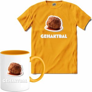 Gehaktbal - grappig verjaardag kleding cadeau - eten teksten - T-Shirt met mok - Heren - Geel - Maat XXL