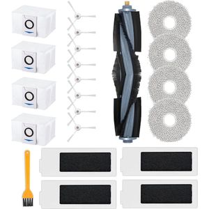 geschikt voor Ecovacs Deebot T20 OMNI / T20e OMNI, Stofzuiger Vervangingsonderdelen Accessoireset, 1 Hoofdborstel, 4 HEPA-filters, 4 Reinigingsdoeken, 4 Stofzakken, 8 Zijborstels, 1 Reinigingsborstel