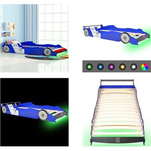 vidaXL Kinderbed raceauto met LED-verlichting blauw 90x200 cm - Kinderbed - Kinderbedden - Bed - Bedden