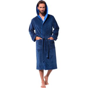 Herenbadjas met capuchon, 100% katoenen badstof velours lang