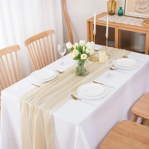 Tafelloper beige chiffon tafelloper bruiloft beige crème tafeldecoratie 75 cm x 3 m tafelloper voor verjaardagen, communie, ivoor