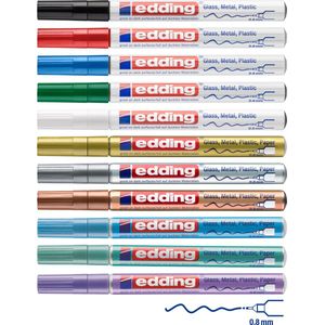 edding 780 verfstiften set alle 11 kleuren - 11 paint markers - ronde punt 0,8 mm - stiften voor markeren en labelen van vele ondergronden waaronder metaal, glass, steen of plastic - hittebestendig, permanent, veegvast en watervast