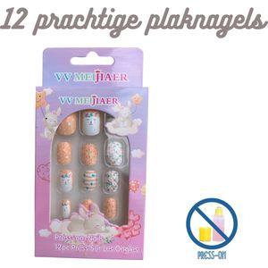 Kinder Plaknagels | Valse Nagels | 12 Stuks | Geen Lijm Nodig | Orange Cat