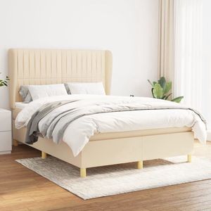 The Living Store Boxspringbed Diamant - Bed - 140 x 200 - Crème - Duurzaam - Verstelbaar hoofdbord - Pocketvering matras - Middelharde ondersteuning - Huidvriendelijk topmatras