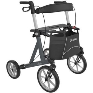 Mobilex Lion - Lichtgewicht rollator - Comfort banden - Zithoogte 62 cm - Opvouwbaar - Inclusief tas, rugband en stokhouder - Grijs