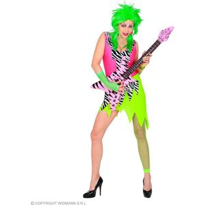 Widmann - Jaren 80 & 90 Kostuum - Wilde Rock Chick - Vrouw - Groen, Roze, Zwart / Wit - XS - Carnavalskleding - Verkleedkleding