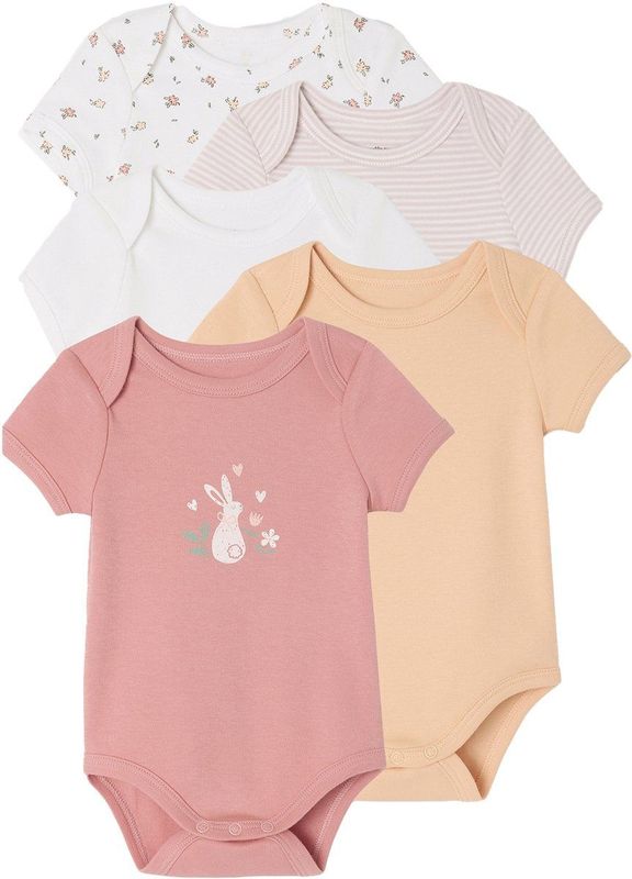 Set van 5 Babyrompers - Wit - Korte Mouwen - 100% Biologisch Katoen