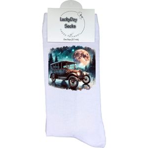 Oldtimer - Verjaardag cadeau - Grappige sokken - Print sokken - Leuke sokken voor heren en dames - Moederdag - Vaderdag - Cadeau voor hem en haar - Kerstcadeau - Vrolijke sokken - Valentijns cadeau - Auto - Socks waar je Happy van wordt - Maat 37-44