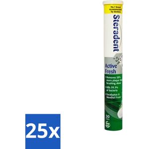 25 x Steradent Kunstgebit Reinigingstabletten Active Fresh Plus 30 tabletten - Kunstgebit Reinigen - Kunstgebit Reinigingstabletten - Kunstgebit Reinigen 3 Minuten - Tandsteen Verwijderen - Frisse Adem