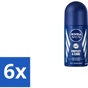 6 x Nivea - Men - Deodorant - Roller - Protect & Care - 50 ml - NIVEA MEN Deodorant - Anti-transpirant - 72 Uur Bescherming - Alcoholvrij - Deodorant Roller