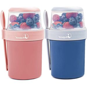Muesli beker Graanbeker 560 ml 310 ml lekvrije ontbijtcontainer yoghurtpot - havermoutpap salade blauw roze
