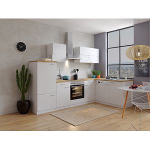 Hoekkeuken 280  cm - complete keuken met apparatuur Malia  - Wit/Wit - soft close - keramische kookplaat - vaatwasser - afzuigkap - oven  - spoelbak