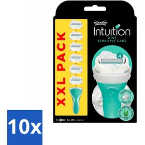 10 x Wilkinson Sword - Navulmesjes - Intuition Sensitive Care 2-in-1 XXL - 6 mesjes - Vrouwen Scheermes - Gevoelige Huid - Huidverzorging - Schuimende Scheer - 2-in-1 Scheermes