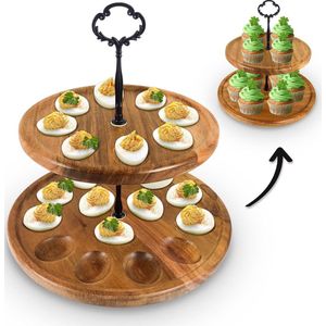 Deviled Eierplaat, 22 Gaten Deviled Eiertray voor Deviled Eieren, Dubbellaags Deviled Eierhouder & Cupcake Stand, Houten Deviled Eierplaat & Deviled Eierplaat voor Thanksgiving