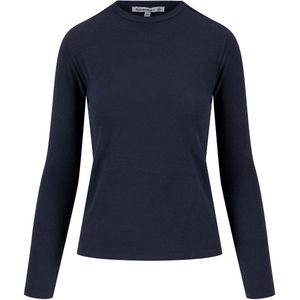 Zusss Basic Rib Ronde Hals Top Met Stretch Blauw