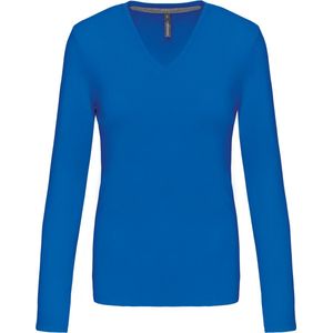 Kariban Dames t-shirt V-hals lange mouwen K382 - Light Royal Blue - XL