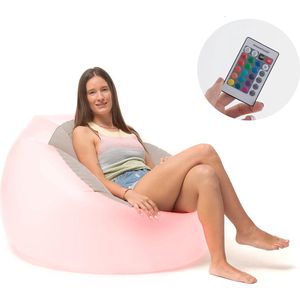 Opblaasbare LED Fauteuil met Afstandsbediening - Veelkleurige Verlichting - Waterbestendig - Draagbaar - Grijs Transparant - Geschikt voor Binnen en Buiten