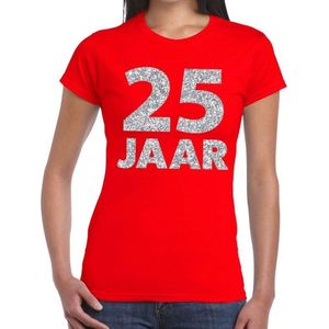 25 jaar zilver glitter verjaardag t-shirt rood dames - verjaardag / jubileum shirts M