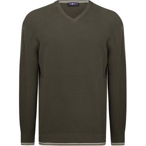 Jimmy Sanders - V Trui - Khaki - 100% Katoen - Heren