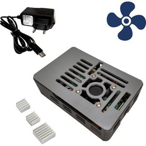 Raspberry Pi 4 kit : behuizing - voeding- ventilator - koelblokjes
