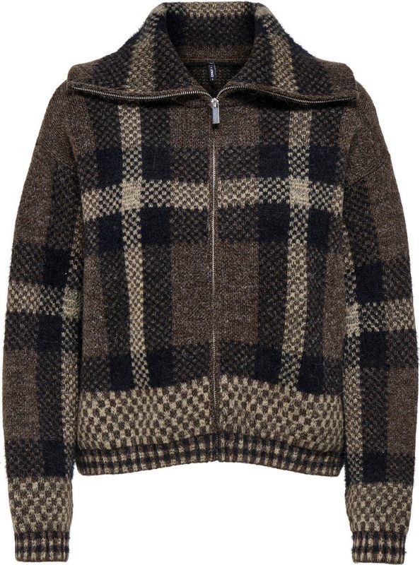 Only - ONLMAROON - Gebreid Vest - Zwart/Chocolade - Hoge Hals - Lange Mouwen