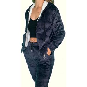Donkerblauw - Fleece - Huispak - Maat 36-38 - Dames - Joggingpak - Gewatteerd - Fleece vest & Fleece broek - Setje voor Volwassenen - Cadeau voor vrouw