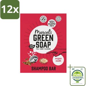 Marcel's Green Soap - Shampoobar - Argan & Oudh - Versterkt & verzorgt - 90 gr - Voordeelverpakking - 12 stuks - Shampoobar - Argan