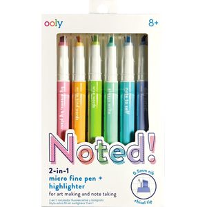 Ooly - Noted! 2-in-1 Micro Fine Tip Pens & Highlighters - Set of 6