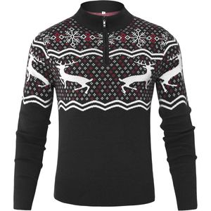 Wayleb Kersttrui voor heren, met 1/4 ritssluiting, troyer, gebreide trui, opstaande kraag, lange mouwen, kersttrui, rendier, winter, coltrui, S-3XL