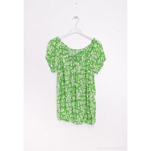 Dames blouse Tina gebloemd motief lime groen wit korte mouwen top maat M/L