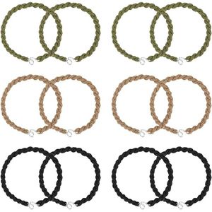 Elastische broekbanden - Set van 12 stuks met metalen haken - Voor buiten wandelen - Drie kleuren