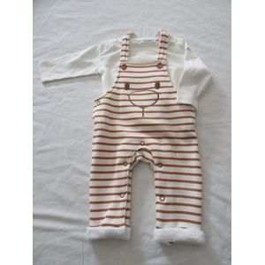 noukie's , salopette + tshirt lange mouw , uni , creme / bruin , 3 maand 62