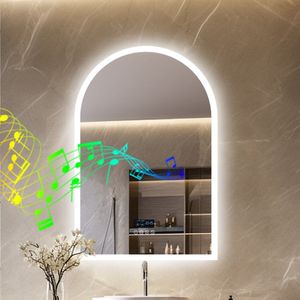 LUVODI badkamerspiegel met LED verlichting - 600x900mm wandspiegel met verlichting - Bluetooth speakers - dimbare 3 kleuren achtergrondverlichting - anti-condens - geheugenfunctie - slimme tijd temperatuurweergave