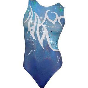 Fairysports Turnpakje Bianco maat L meisjes gympakje paars zilver lichtblauw met zilveren steentjes