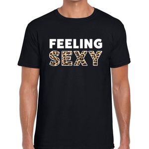 Feeling sexy tekst t-shirt zwart voor heren panterprint XL