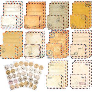 Zeynomax - Vintage briefpapier set met enveloppen - 10 stijlen - 50 A5 gelinieerde vellen - 50 enveloppen - Inclusief 60 stickers - Voor uitnodigingen en meer - 160 stuks