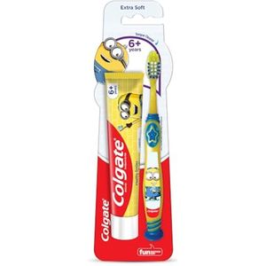 Minion Tandenborstel Extra Zacht voor Kinderen (6+ jaar) met Tongschraper en Mini Tandpasta 40g