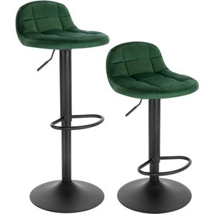 Barkrukken Andra - Met rugleuning - Barstoelen ergonomisch - Keuken - Donkergroen - Verstelbaar in hoogte - Set van 2 - Zithoogte 62-83cm - Velvet