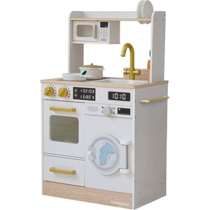 YRHome Kinderkeuken, houten keuken, speelkeuken, 68 x 26 x 78 cm, voor kinderen, keukenblok, accessoires, speelset met 2 kookplaatsen, gootsteen, kraan, magnetron, kinderspeelgoed voor meisjes en