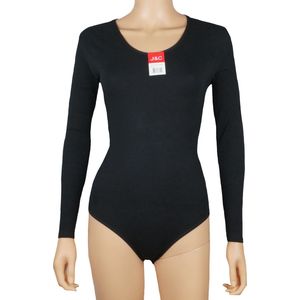 Dames katoenen body met lange mouw Zwart - maat L