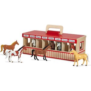 De draagbare stal voor showpaarden van Melissa & Doug (speelset, bevordert creatief leren, 8 speelgoedpaarden, geweldig cadeau voor meisjes en jongens - ideaal voor kinderen van 3, 4, 5 jaar en ouder)