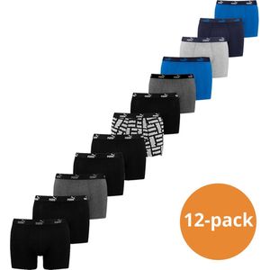 Puma Boxershorts Promo 12-pack -Zwart / Blauw - Heren boxers voordeelpakket - Maat S