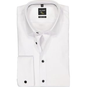OLYMP No. Six super slim fit overhemd - dubbele manchet - wit met zwarte knoopjes - Strijkvriendelijk - Boordmaat: 40