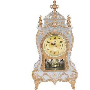 Tafelklok wekker in vintage retrostijl met antieke pendule en kunststof zitting (wit)