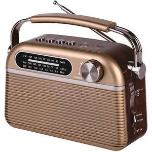 Radio - Vintage Langgolfradio met Houten Uiterlijk, AM/FM/SW, USB/Micro-SD-speler, Netvoeding of Batterij (Niet Inbegrepen)