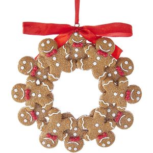 Kurt S. Adler Kerstornament - Gingerbread Mannetjes Krans - bruin rood - 12cm