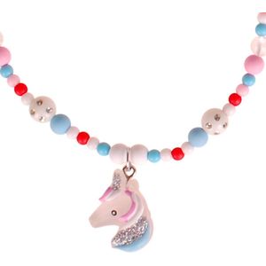 Ketting Kindermaat - Eenhoorn Glitters Wit & Gekleurde Kraaltjes Strass - Elastisch