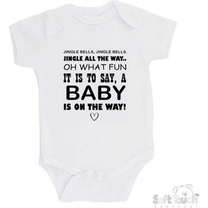 100% katoenen Romper ""Jingle bells, Jingle bells......"" Kerst Unisex Katoen Wit Zwart Maat 56/62